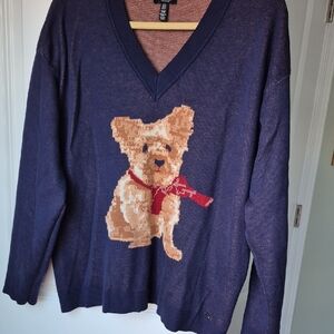 JONES NEW YORK  XL Navy Sweater With Doggie woven Into fabric. EUC